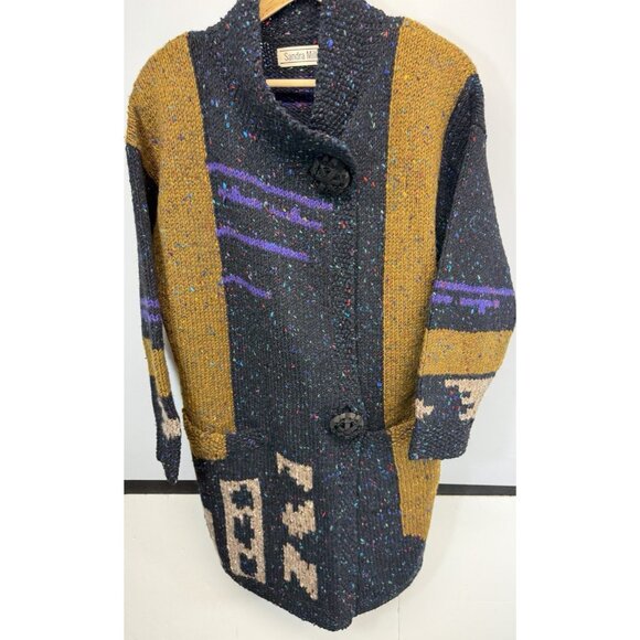 Vintage Sandra Miller Art To Wear Cardigan Sweater Chunky Heavy Long Pockets L - Picture 1 of 9